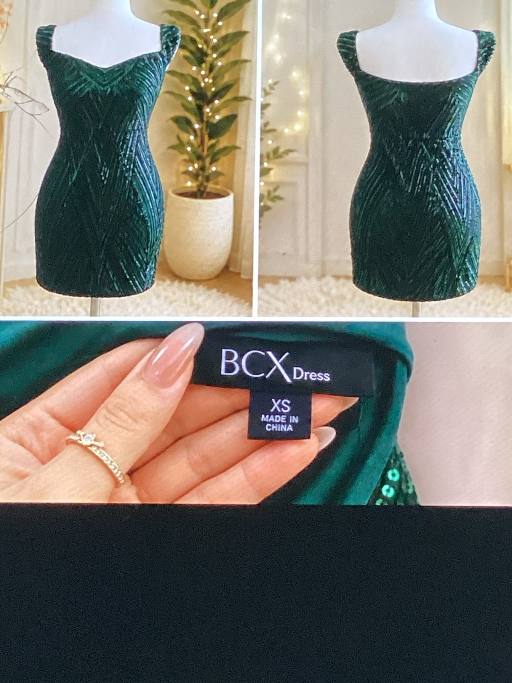 BCX Dark Emerald Green Sequin Bodycon Mini Dress